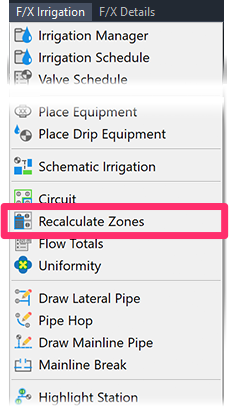 F/X Irrigation menu